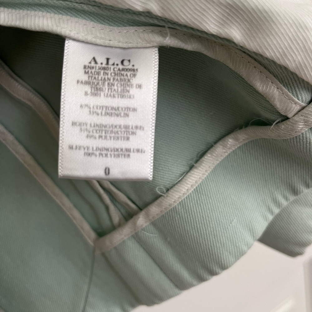 PRICE DROP! A.L.C. Sedgwick Mint Green Cotton Linen Double Breasted Blazer - Picture 5 of 9